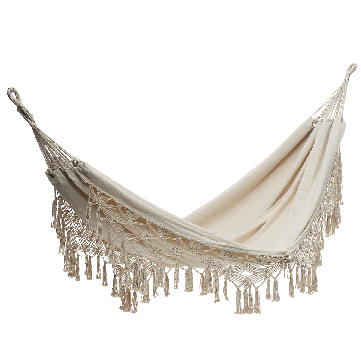 

320x150cm Outdoor Tassels Double Hammock Garden Patio Beach Cotton Swing Chair Hanging Bed Camping Travel Max Laod 150kg