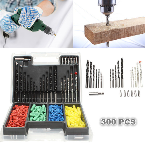 

300pcs 2-10mm Drill Bit Set Twist Drill Building Drill with Expansion Screws for Woodworking