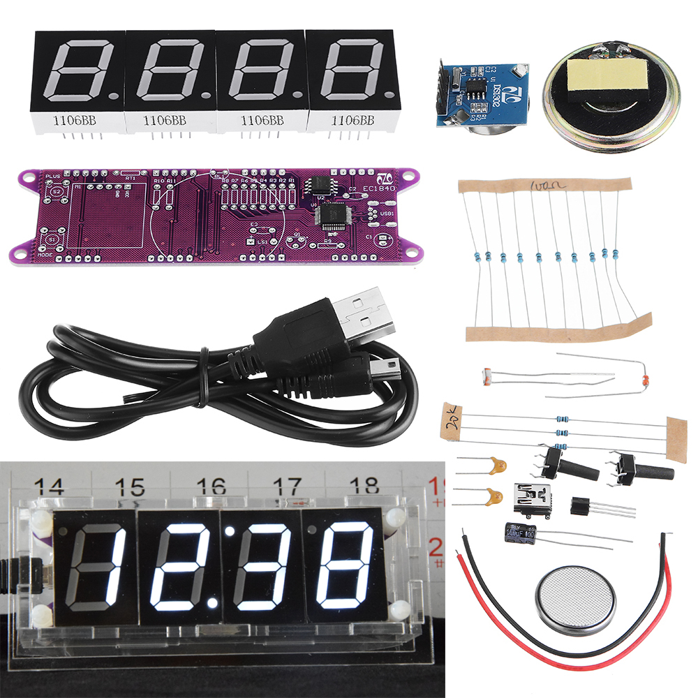 

Geekcreit® EC1840 DS1302 Red/Green/Blue/White DIY Light Control Broadcasting Time Music Electronic Clock Kit Without Housing