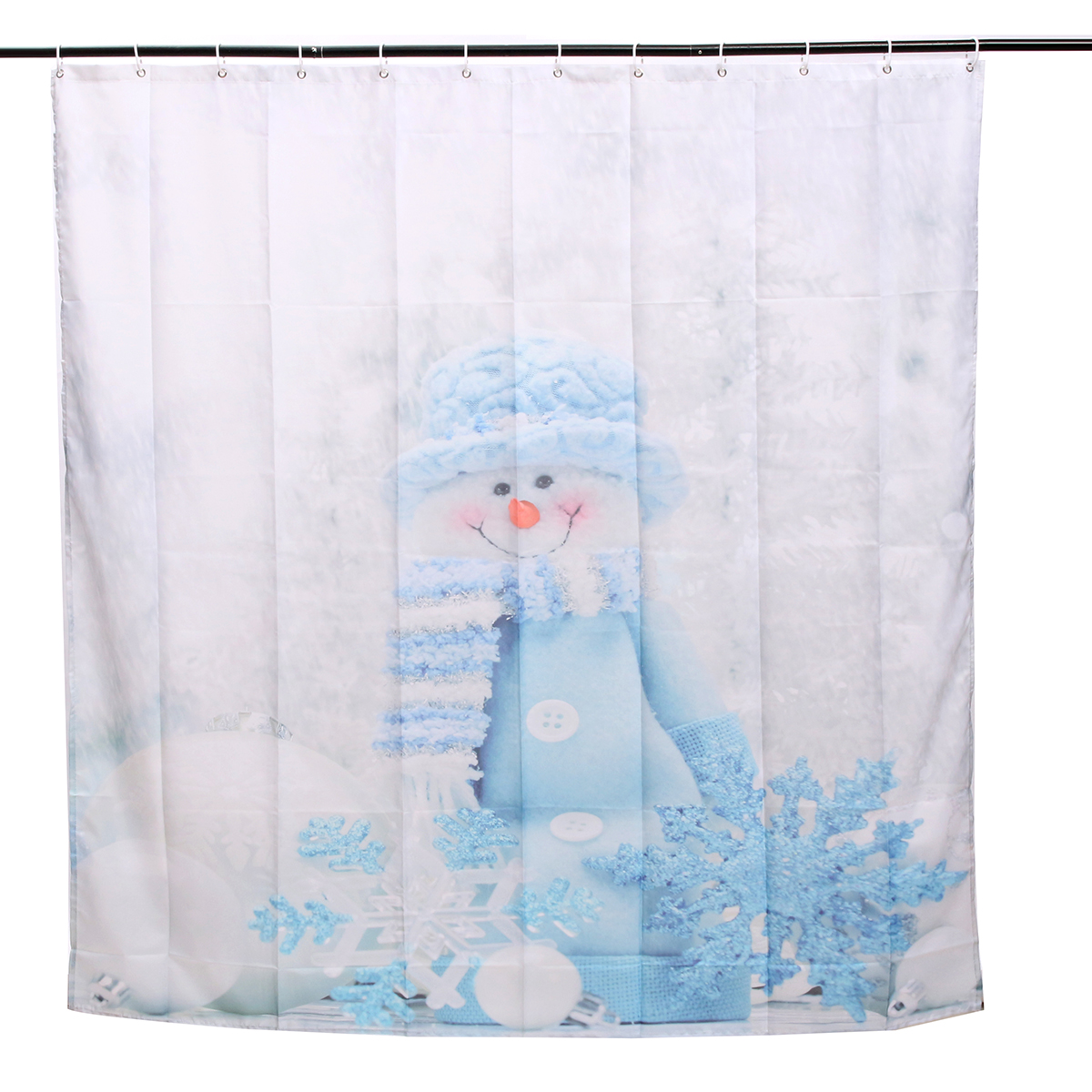 180x180cm Waterproof Polyester Snowman Pattern Shower Curtain Bathroom Decor with 12 Hooks