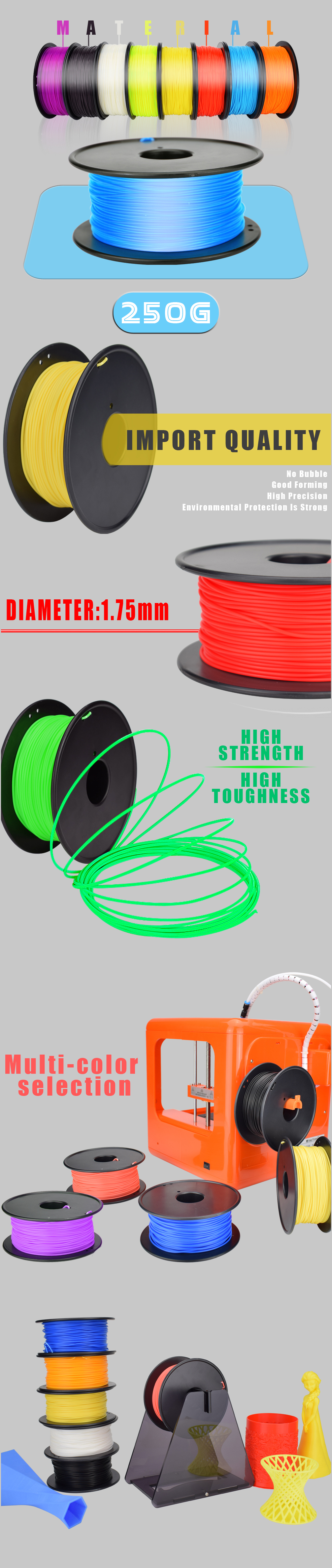 Easythreed® 250g/Roll 1.75mm PLA 3D Printer Filament 13
