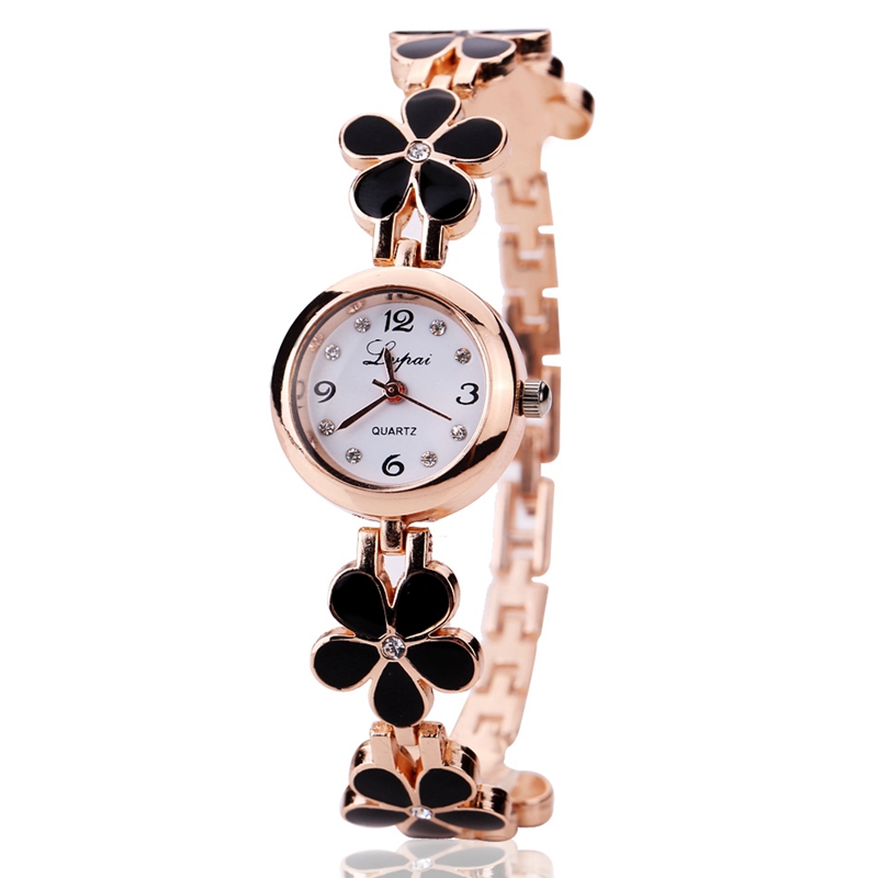 

LVPAI XR694 Розовое золото Чехол Женские часы 3D Цветочные кварцевые часы-браслет
