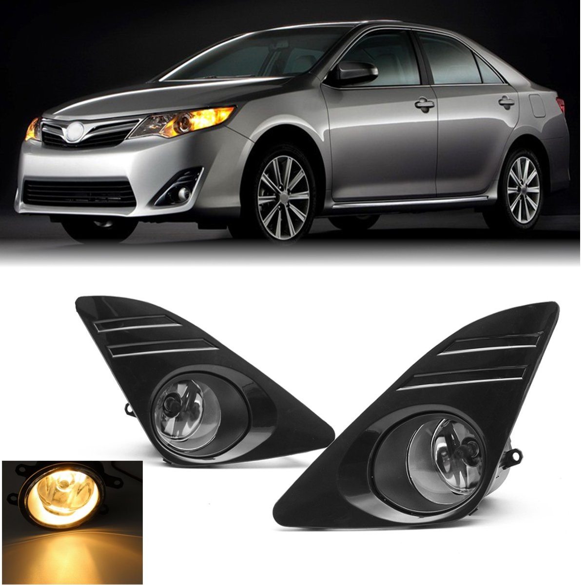 

Car Front Bumper Fog Lights with Covers Wiring Harness Amber Kit for Toyota Camry 2012-2014