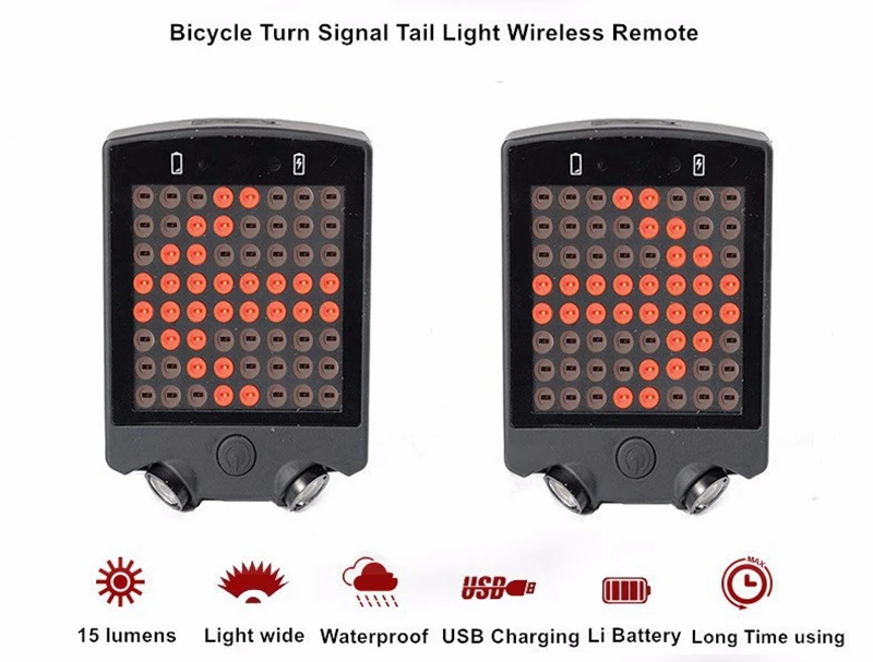 Wireless Bicycle Rear LED Tail Light Smart Remote Control Turn Signals Laser