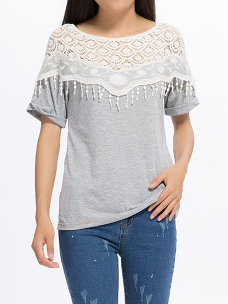

Lace Hollow Out Stitching Bat Sleeve Cotton Blouse For Female