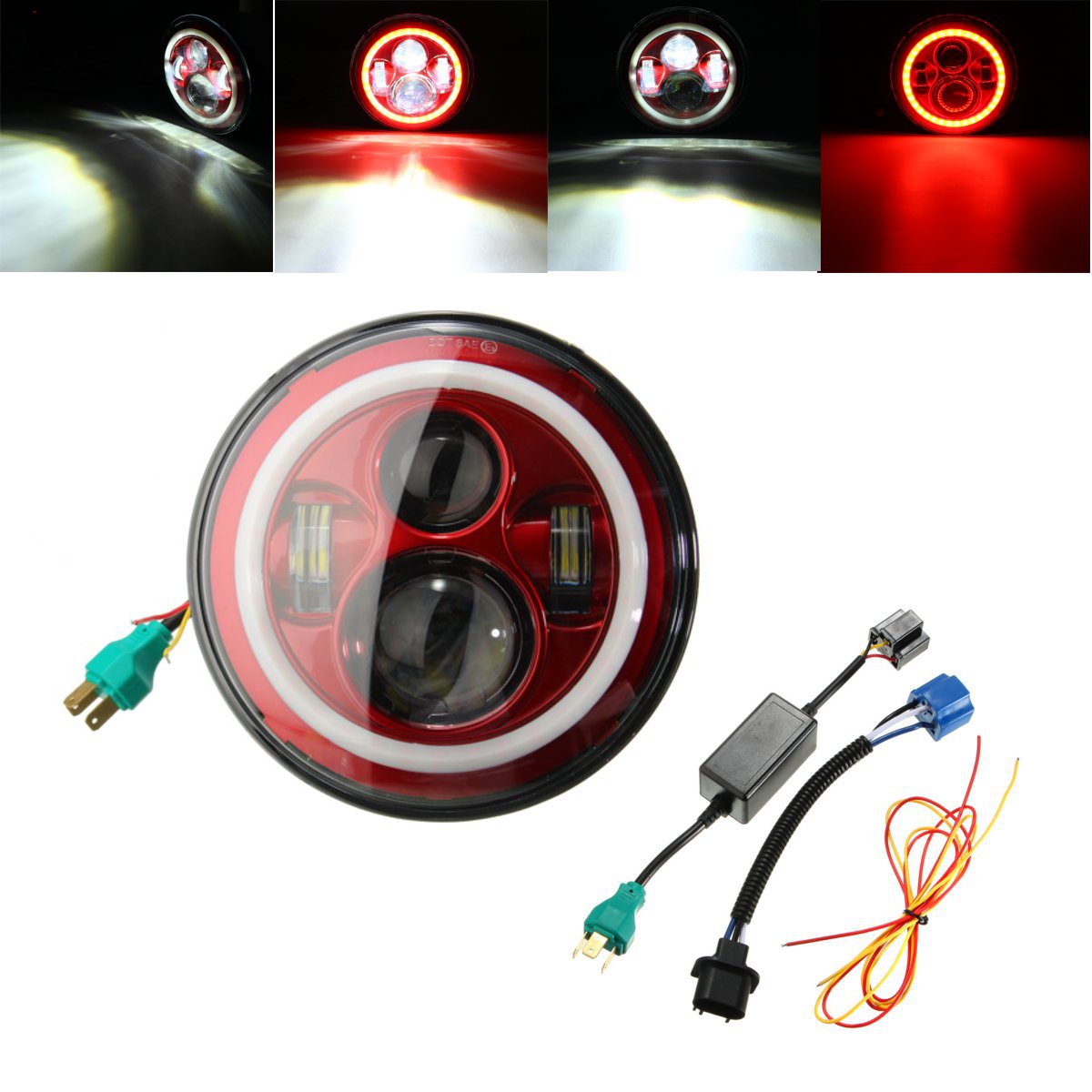 

7-дюймовый LED Привет-Lo луч света фар Halo Угол глаза Белый ДХО Красный поворотник для Wrangler