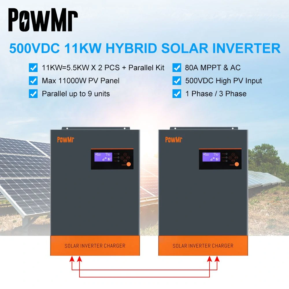 Find PowMr 2pcs Hybr1d Solar Inverter 11KW 48V 220V 500Vdc PV Input 80A MPPT Solar Charger And Battery Charger Pure Sine Wave Solar Invers POW HVM5 5K 48V P for Sale on Gipsybee.com