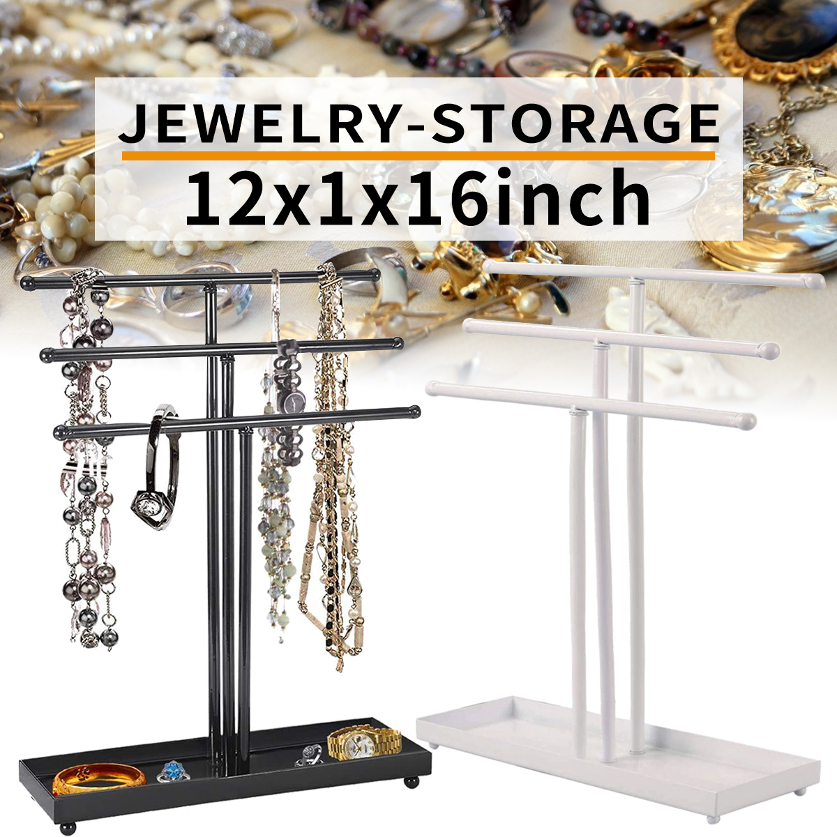 ZHIYU Jewelry Storage Rack Wrought Iron Large Capacity Black/White 1