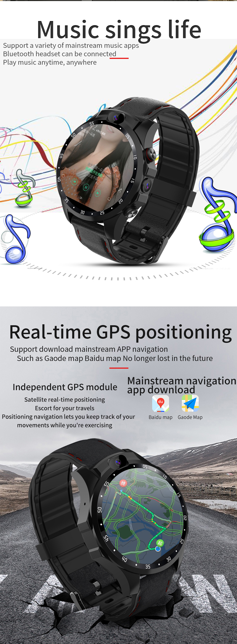 JSBP X361 Pro 4G Dual HD Camera GPS Smart Watch Phone Waterproof Fitness Sports Bracelet 4