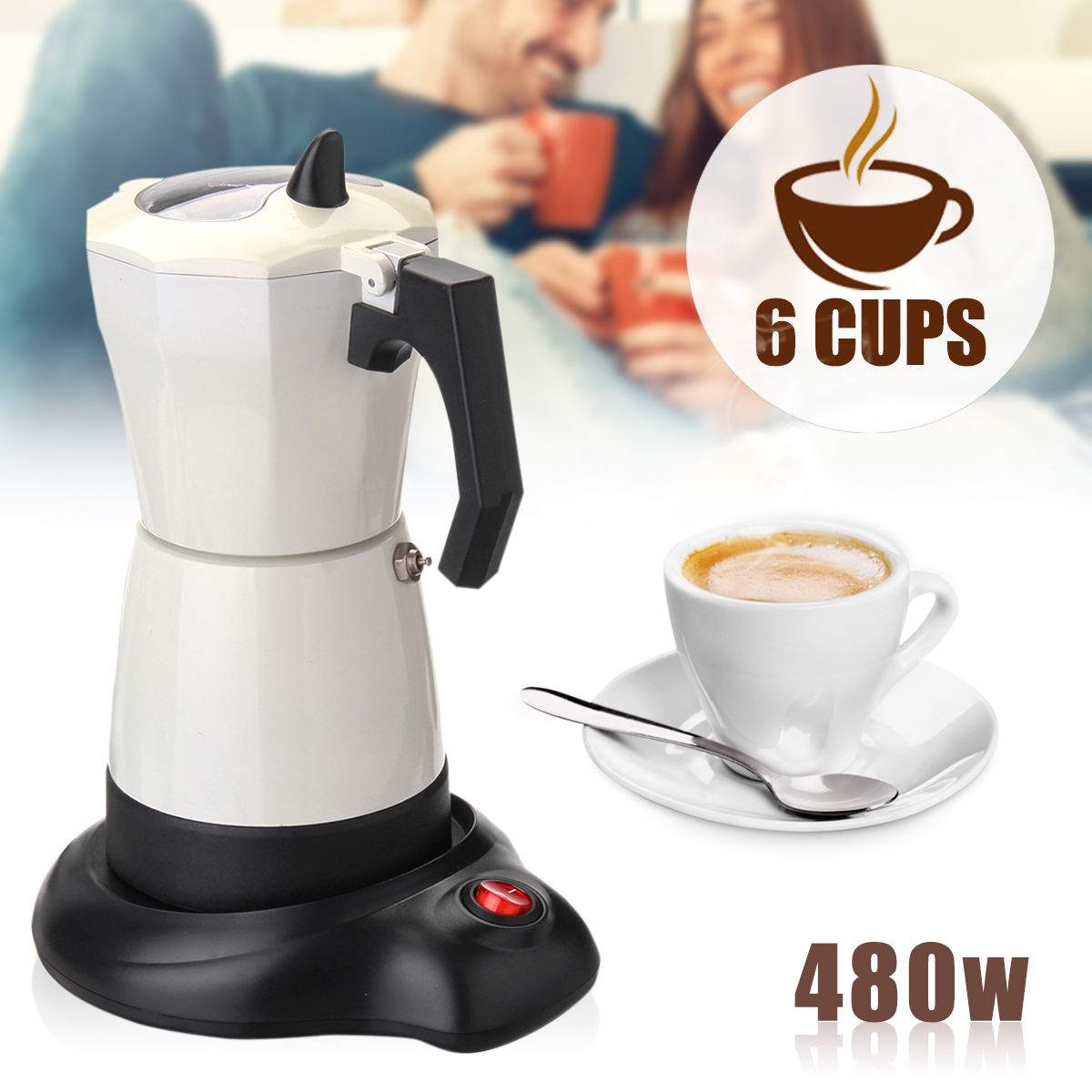 6 Cups Electric Tea Coffee Maker Pot Espresso Machine Mocha Home Office 480W Coffee Machine 36