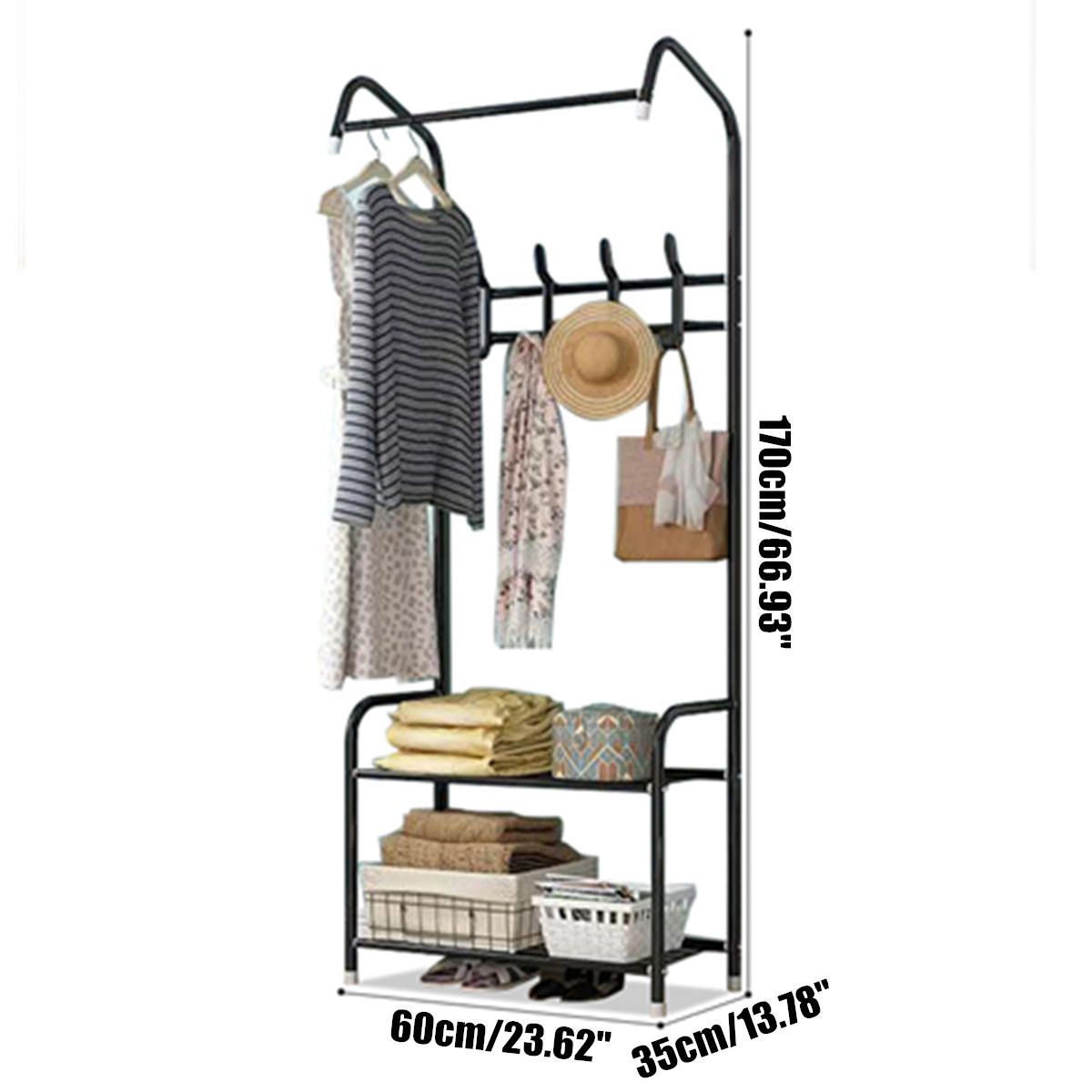 Floor Cloth Shelf Coat Hat Rack Floor Standing Hanger Anti-rust Metal Iron Clothing Hanging Storage Shelf Organizer 8