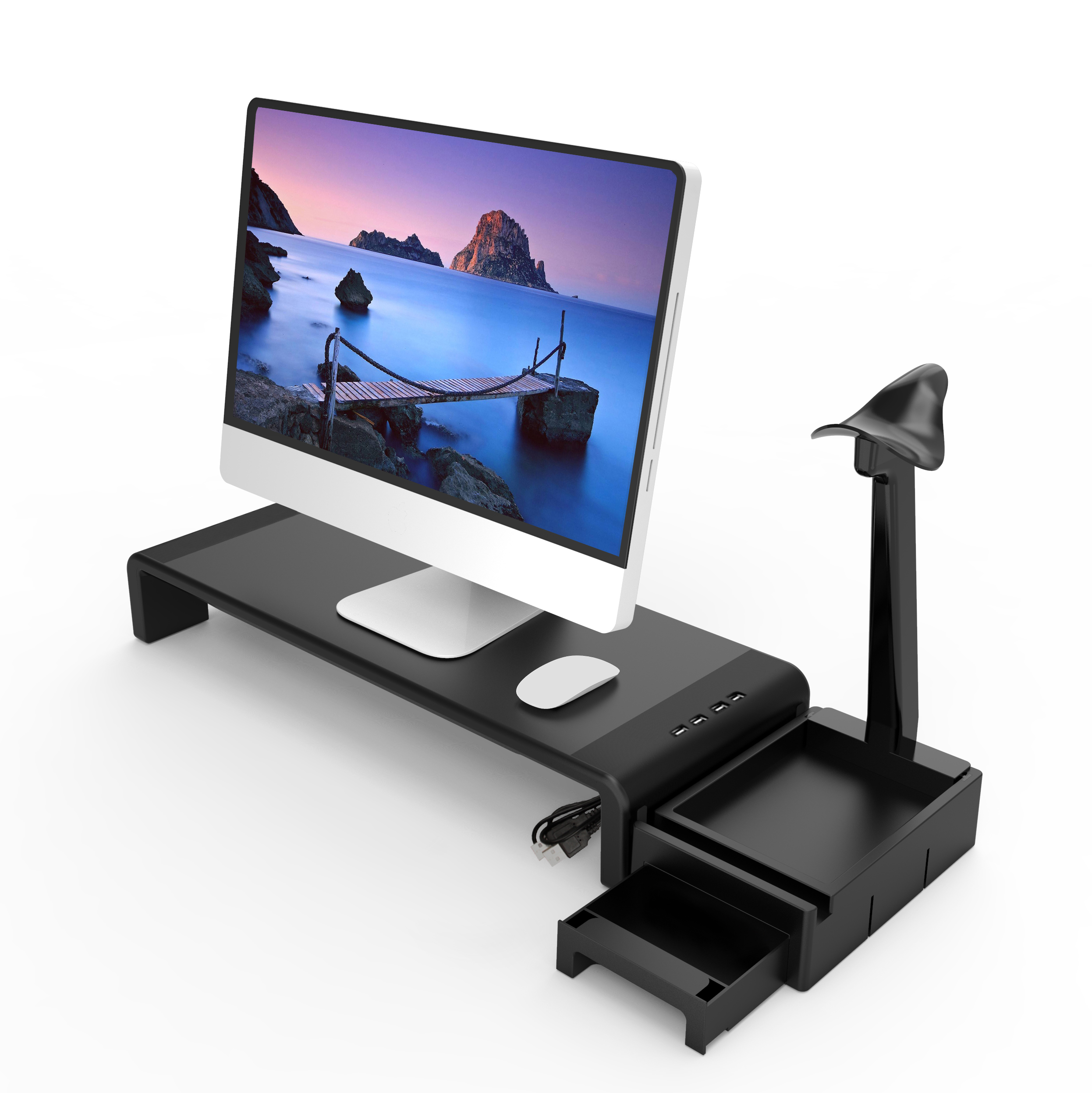Find Multifunctional Monitor Stand Riser Laptop Stand with 4 USB Ports Earphone Stand Desktop Organizer Drawer Storage Box for Sale on Gipsybee.com with cryptocurrencies