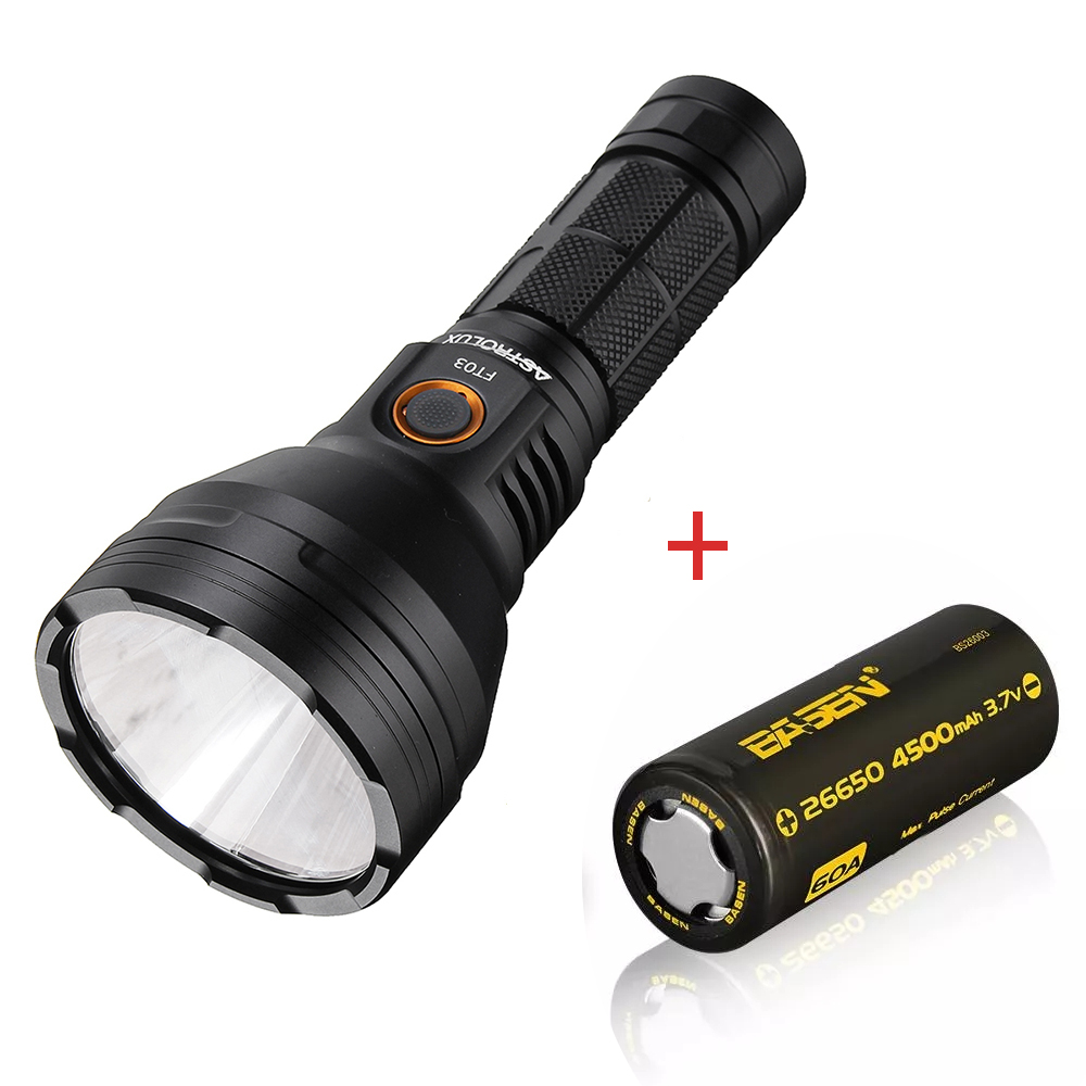 

Cool White Astrolux FT03 SST40-W 2400lm 875m Rechargeable Flashlight + 1pcs Basen 4500mah 3.7V 60A Unprotect 26650 Battery