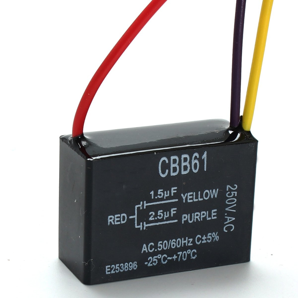 

CBB61 1.5uF+2.5uF 3 WIRE 250VAC Ceiling Fan Capacitor 3 Wires