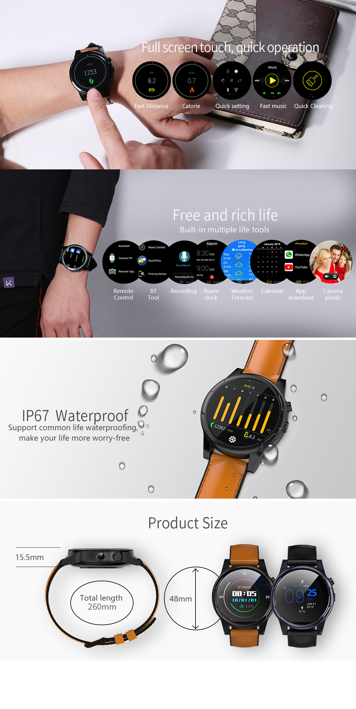 JSBP X361 4G 3+32G WIFI GPS Watch Phone 1.61'' Touch Panel Waterproof Smart Watch Fitness Sports Bracelet 11