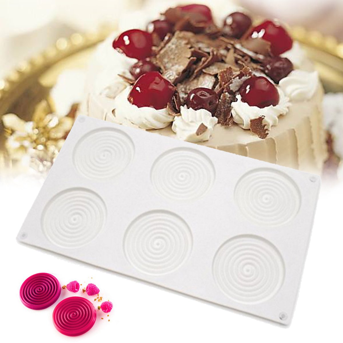 

6-полость Спираль Форма Силиконовый 3D торт Мусс пресс Шоколадная выпечка Инструмент Форма для выпечки