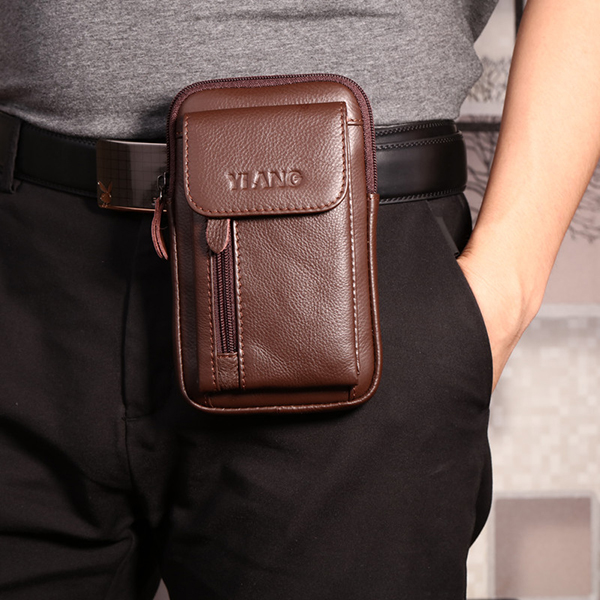 Genuine Leather 5.5-7″ Cellphone Bag Waist Bag Crossbody Bag For Men - US$50.49