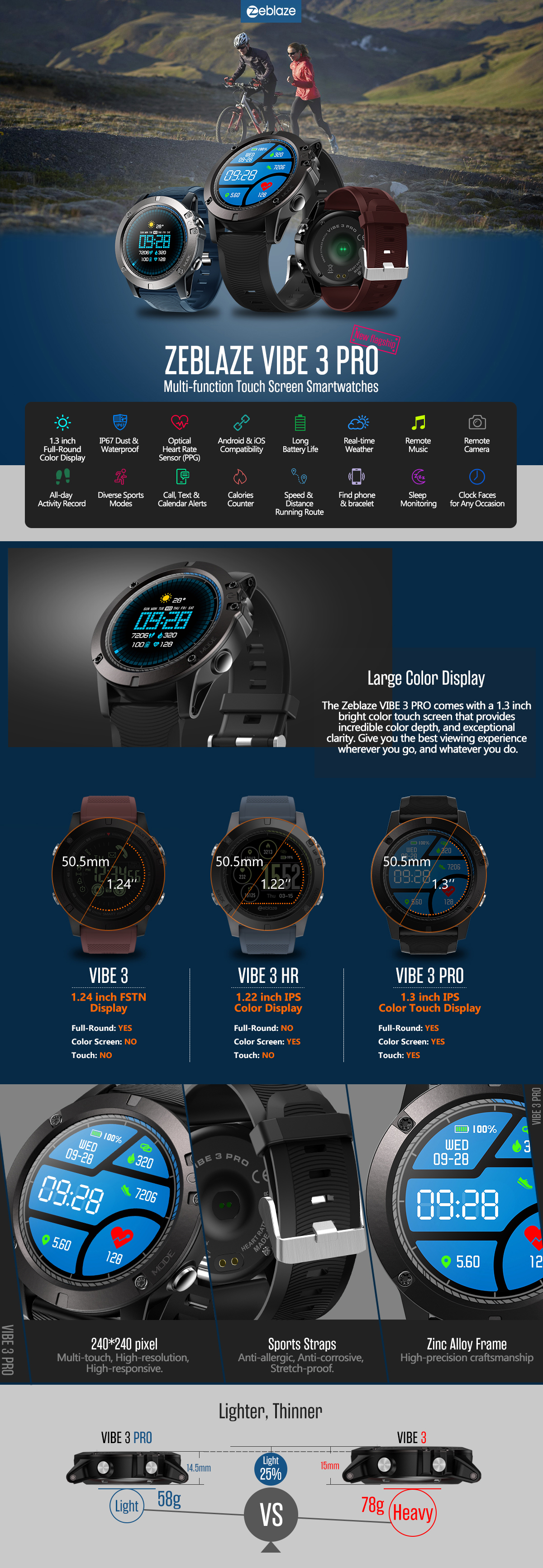 Zeblaze VIBE 3 Pro Full Round Touch Real-time Weather Optical Heart Rate All-day Tracking Smart Watch 15