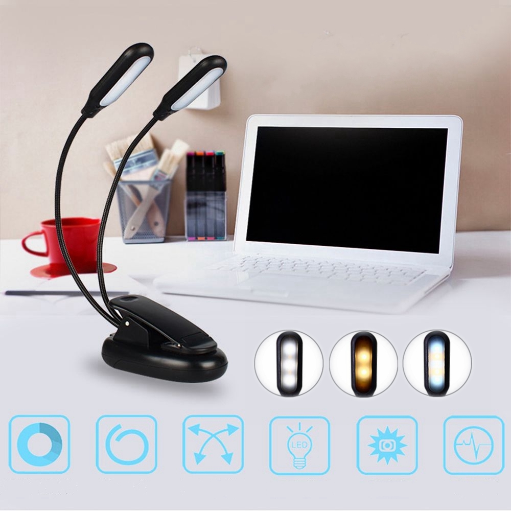 

Double heads 10 LED Clip Table Light 3 Modes Dimming Battery powered Desk Lamp for Reading working