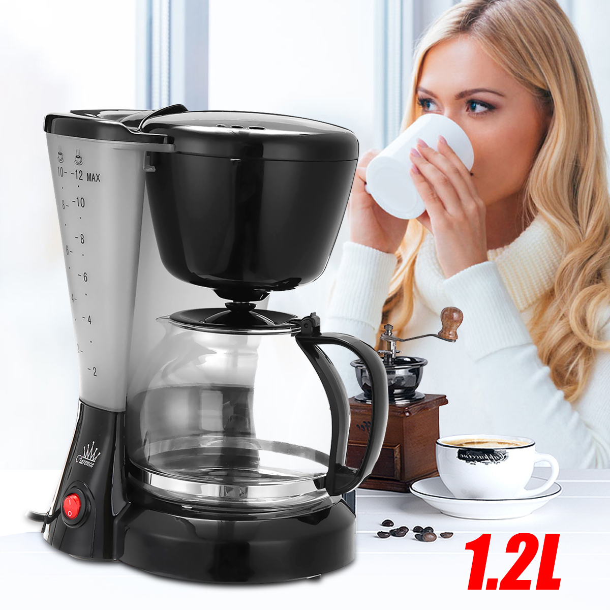 1.2L Electric Drip Coffee Tea Espresso Maker Automatic Filter Machine 10-12 Cups Coffee Machine 12