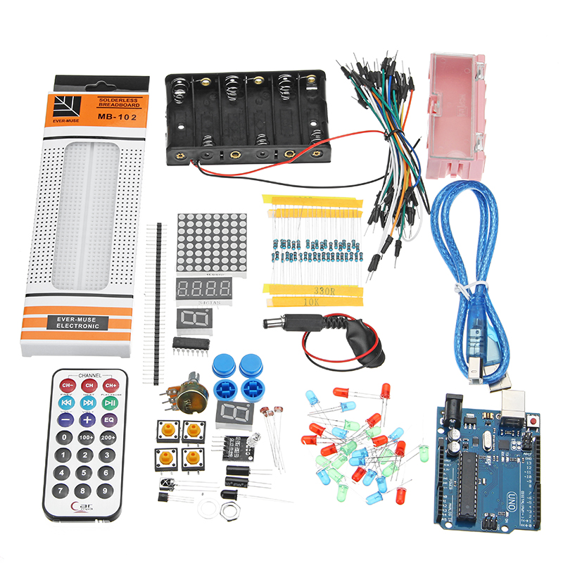 

28 Kinds UNO R3 Basics Breadboard Buzzer Sensor LED Element Kit For Arduino