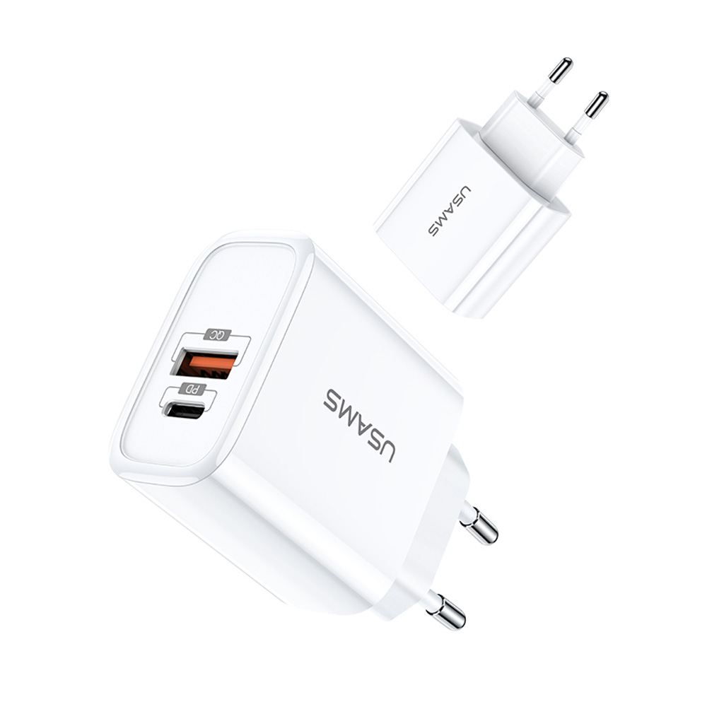 

USAMS 3.4A Dual Ports Type C PD Fast Charging USB Charger EU Plug Adapter For iPhone X XS HUAWEI P30 Mate20 MI9 S10 S10+