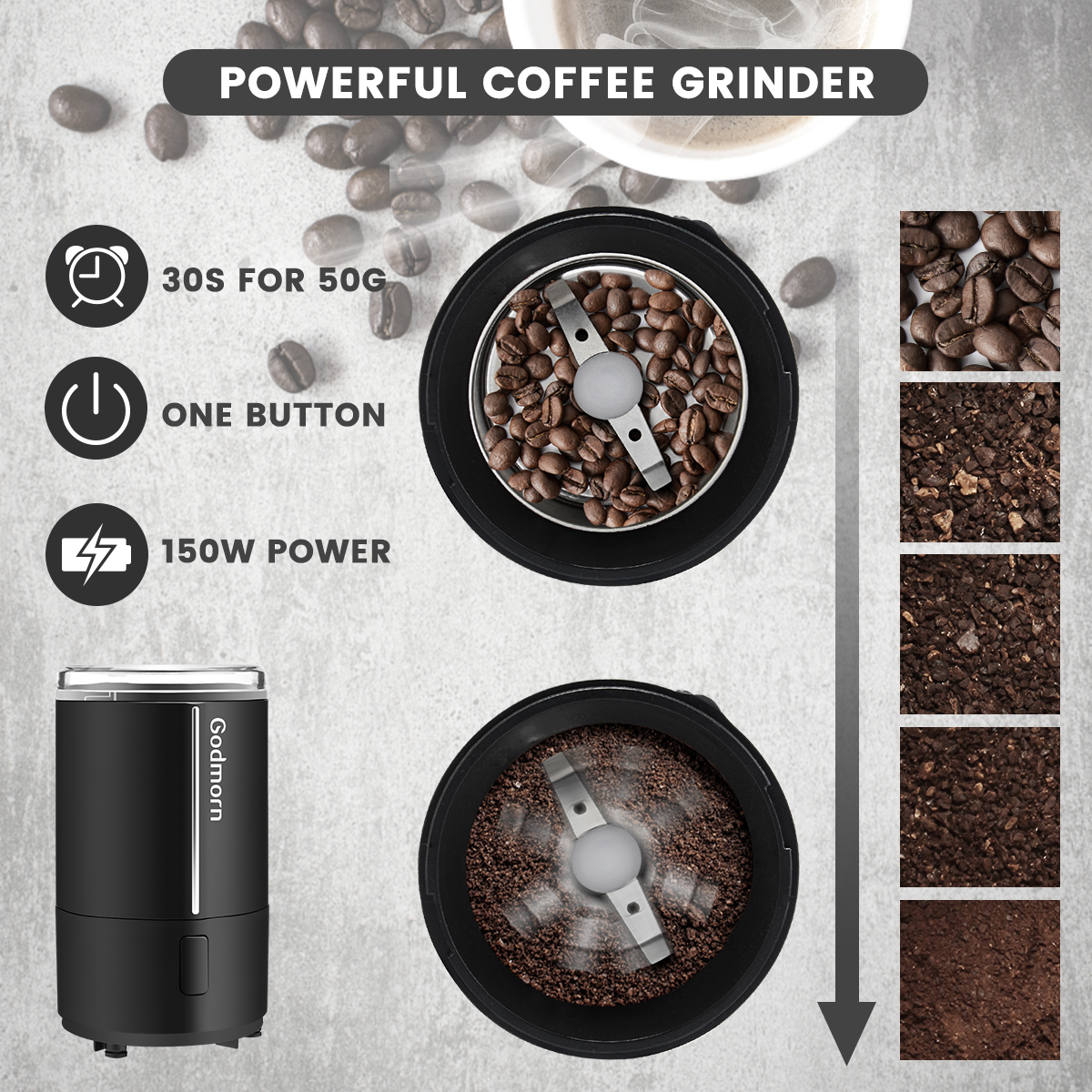 Electric Coffee Grinder Espresso Grinder One Touch Multi-function Bean Grinder Auto Shut Off & Overheating Protection 29
