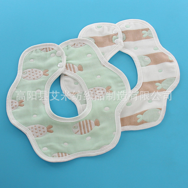

Baby Cotton 6 Layer Gauze Anti-spitting Milk Mouth Towel Octagonal Plum Petals Bib Baby Rotating Eating Bib