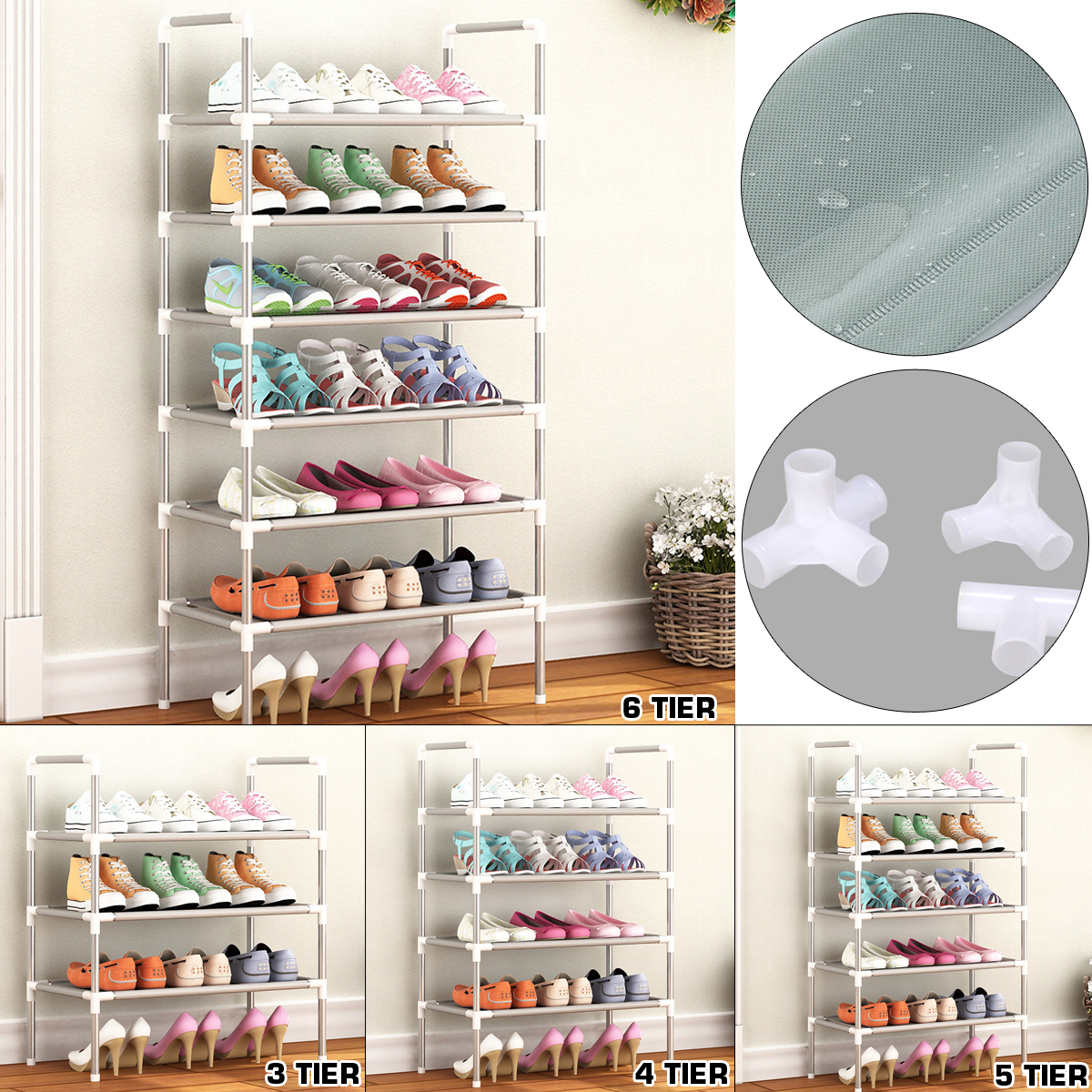3/4/5/6 Tier Shoe Rack Storage Organiser Stand Shelf Portable Cabinet Holder 19