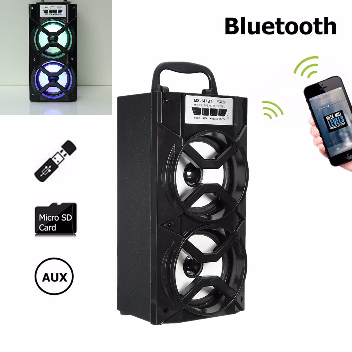 

MS-147BT Portable Outdoor bluetooth Wireless Super Bass Speaker USB TF AUX FM Radio