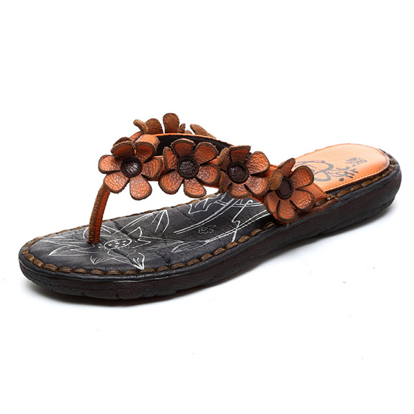 

SOCOFY Handmade Leather Flat Slippers