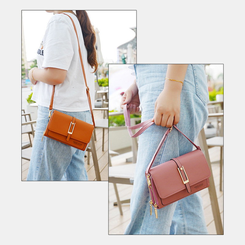 Women Faux Leather Double Layer Multifunction Phone Bag Crossbody Bag 8