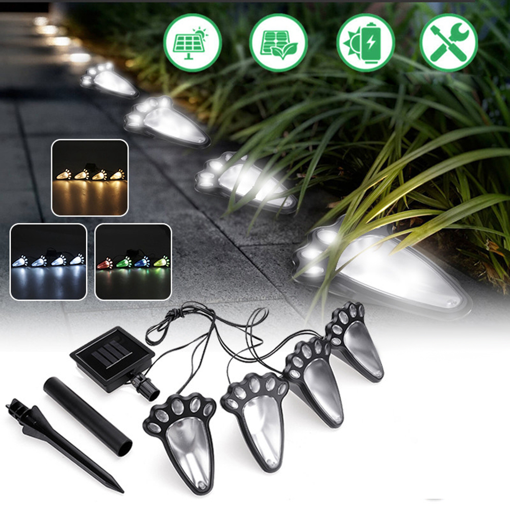 

4 In1 Solar Powered LED Dog Paw Print Lights Garden Outdoor Lawn Yard Path Lamp