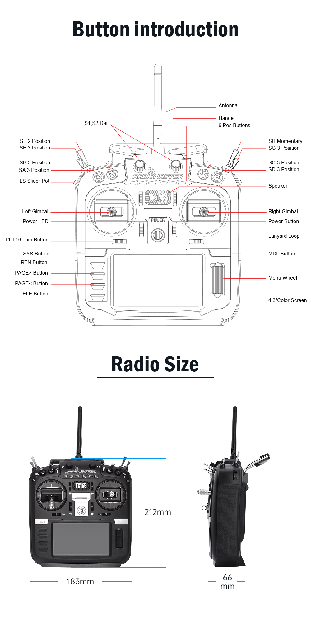 RadioMaster TX16S Hall Sensor Gimbals 2.4G 16CH Multi-protocol RF System OpenTX Mode2 Transmitter for RC Drone 34