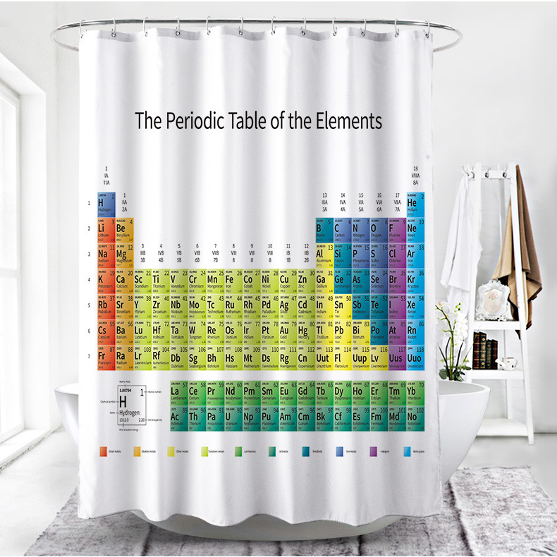 

180x180cm Periodic Table of Elements Shower Curtain Waterproof Bathroom Chemistry Hanging Deocr