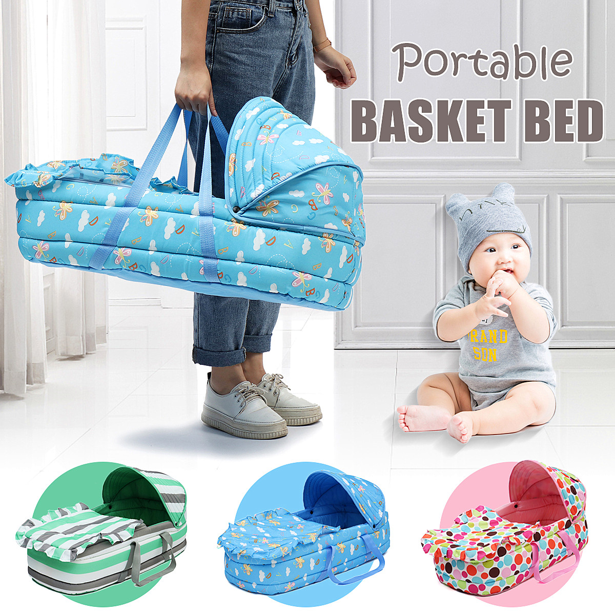 Portable Newborn Baby Infant Moses Basket Bed Baby Cradle Bassinet Travel Comfortable