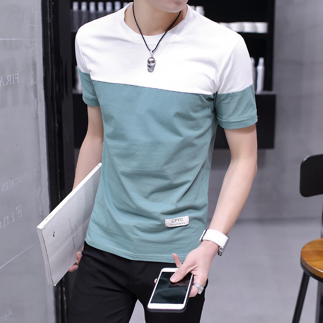 

Season New Men's Short-sleeved T-shirt Round Neck Youth Color Matching T-shirt Half-sleeved Bottoming Clothes Tide