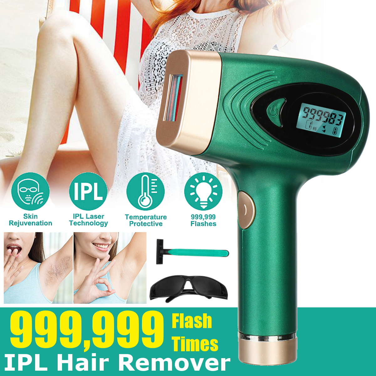 Epilators 999999 Flash IPL Laser Hair Remover 9 Levels