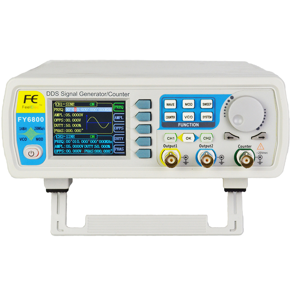 

FY6800 2-Channel DDS Arbitrary Waveform Signal Generator 14bits 250MSa/s Sine Square Pulse Frequency Meter VCO Modulation