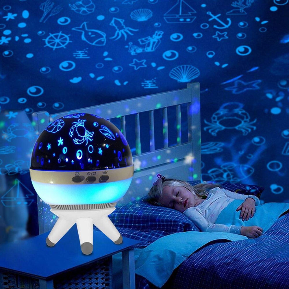 

1W Romantic LED Rotating Ocean Projector Night Light For Kid Nursery Mood Sleep Decorative Lamp