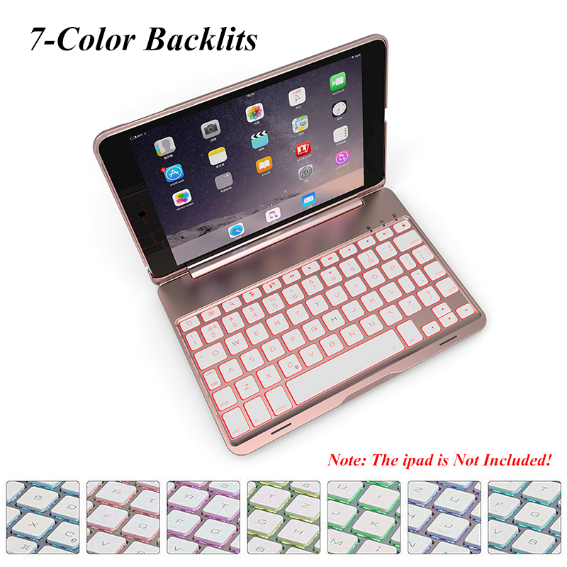 7 Colors Backlit Aluminum bluetooth Keyboard Kickstand Case For iPad Mini 2/iPad Mini 3 12