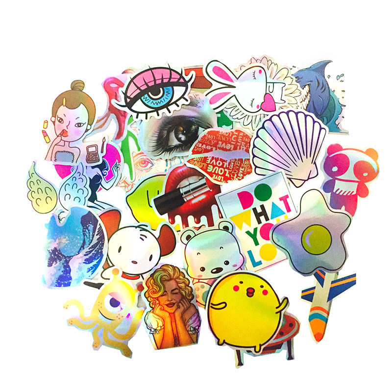 

28pcs Cartoon Colourful Reflection DIY Laser Stickers For Suitcase Skateboard Laptop Luggage Sticker Motorcycle Toys Fla