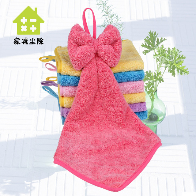 

Home Dust Removal Kitchen Coral Velvet Towel Thick Absorbent Wavy Edge Microfiber Bow Towel