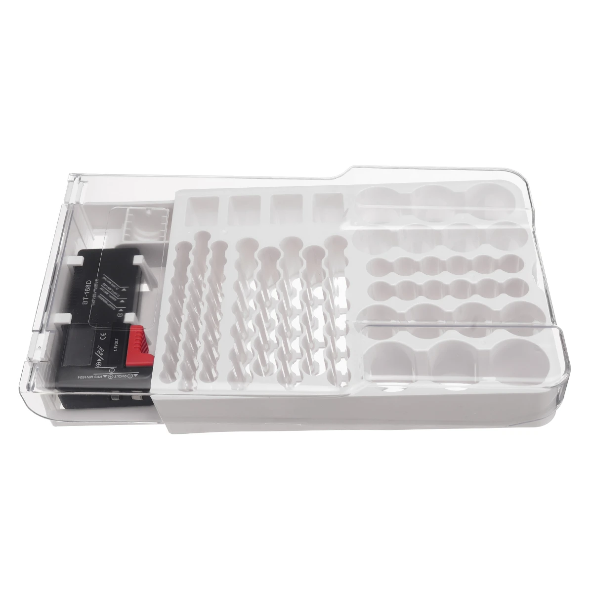 Find 93 Battery Storage Caddy Box Case Holder Organizer Capacity Rack W Tester for Sale on Gipsybee.com