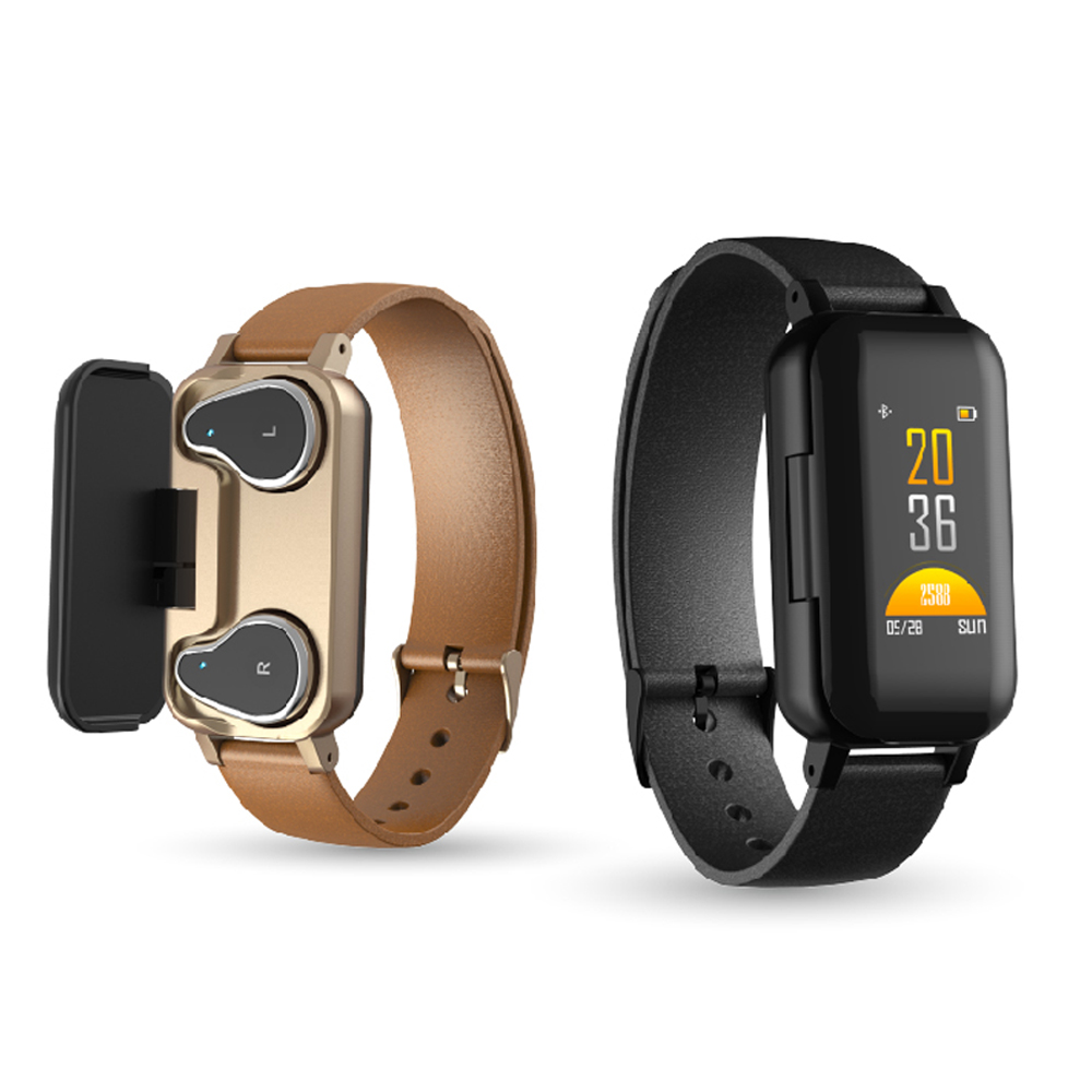 

Bakeey T89 BT 5.0 Smart Wireless Dual Headphone Wristband Heart Rate Monitor Multi Sport Mode Smart Watch