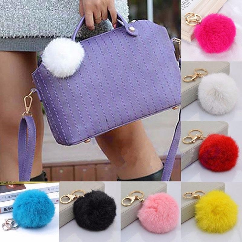 Cute Soft Multicolors Fur Ball Pendant Hangbag Car Key Chain Ring Decoration Gift
