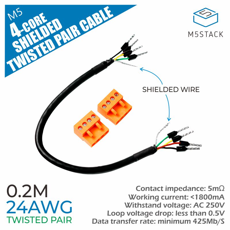 3Pcs M5Stack 24AWG 4-Core Twisted Pair Shielded Cable RS485 RS232 CAN Data Communication Line 0.2M 1