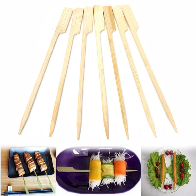 30Pcs 20cm BBQ Bamboo Skewers Wooden Grill Sticks Meat Food Long Skewers Barbecue Grill Tools