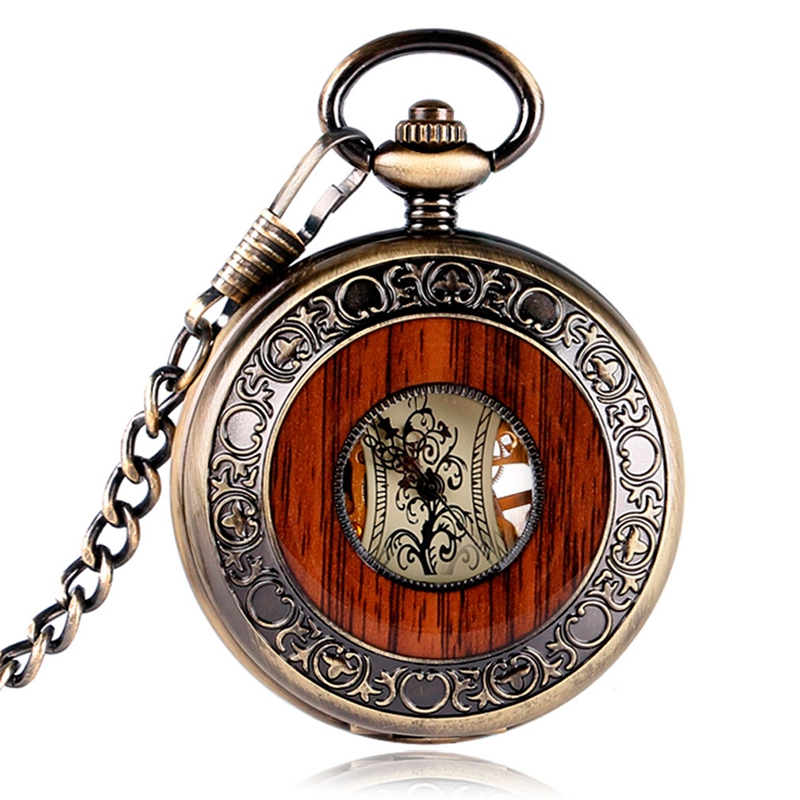 

Deffrun Винтаж Hand Wind Механический Часы деревянные Дизайн Карманные часы
