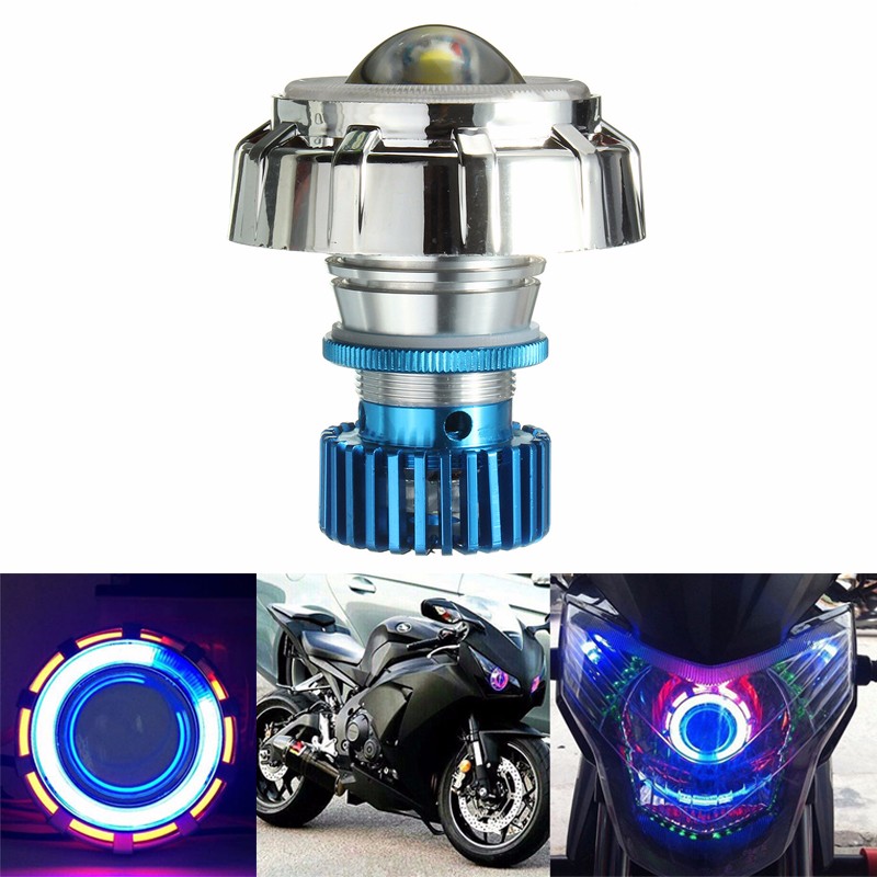 12V LED Projector Kit Hi/Low Beam Headlight For Motorcycle Angel Devil Eyes